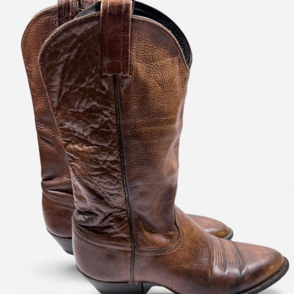 Tony Lama Brown Leather Heeled Cowboy Boots - Picture 3 of 8